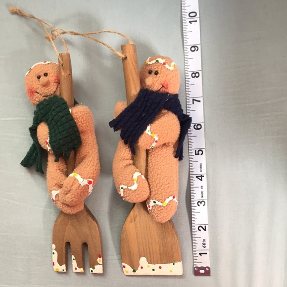 RARE vintage fabric gingerbread men fork & spatula kitchen Christmas ornaments - Picture 8 of 12